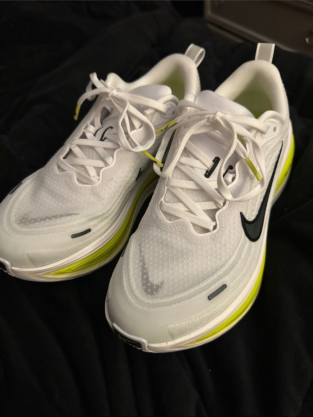 Nike Vomero Plus White & Volt Athletic Running Shoes with Black Swoosh